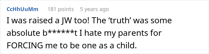 Comment expressing frustration about being raised in a religious environment. Comment expressing frustration about being raised in a religious environment.