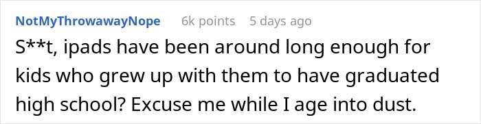 Comment referencing "iPad Kid" growing up and graduating, evoking nostalgia and surprise at time passing. Comment referencing "iPad Kid" growing up and graduating, evoking nostalgia and surprise at time passing.