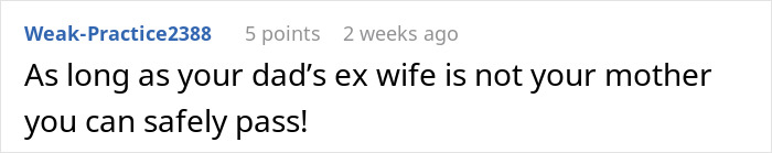 Comment about dad’s ex-wife asking for help paying rent, humorous reply. Comment about dad’s ex-wife asking for help paying rent, humorous reply.