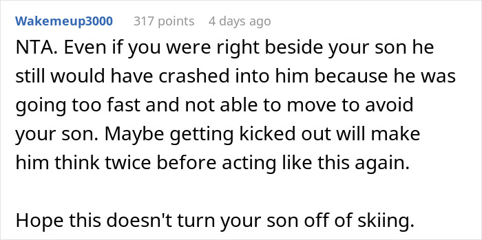 Text from an online discussion about a skiing incident and being reported to ski patrol. Text from an online discussion about a skiing incident and being reported to ski patrol.