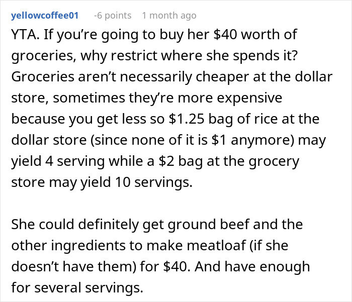 Text discussing the cost and serving size comparison of groceries between the dollar store and regular grocery stores. Text discussing the cost and serving size comparison of groceries between the dollar store and regular grocery stores.