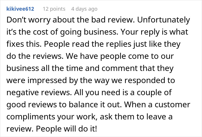 Comment advising businesses on handling bad reviews amid entitled complaints for free orders. Comment advising businesses on handling bad reviews amid entitled complaints for free orders.