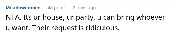 Reddit comment supporting man's decision about backyard wedding refusal. Reddit comment supporting man's decision about backyard wedding refusal.