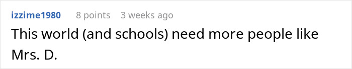 Comment praising Mrs. D, a figure involved in a teen's experience with a horrible mother and a stranger's revenge. Comment praising Mrs. D, a figure involved in a teen's experience with a horrible mother and a stranger's revenge.
