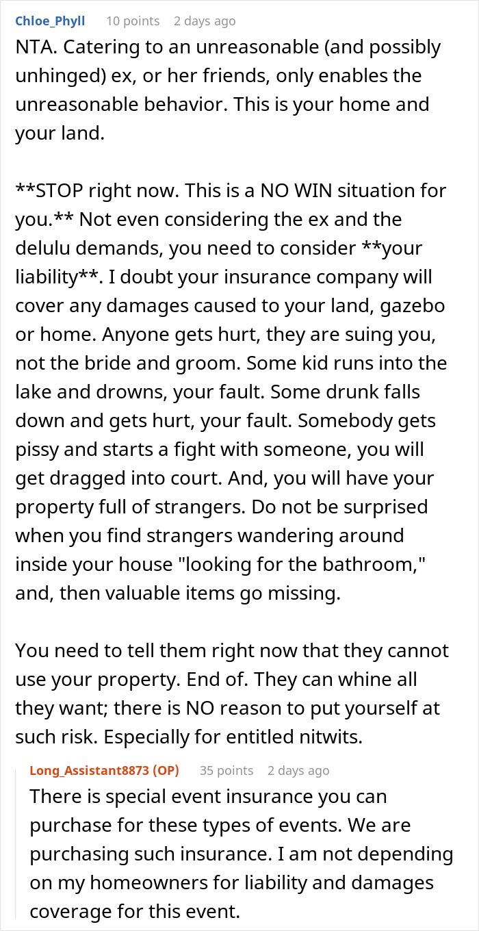 Reddit thread discussing a man's refusal to let friends use his backyard for a wedding after plus-one denial. Reddit thread discussing a man's refusal to let friends use his backyard for a wedding after plus-one denial.
