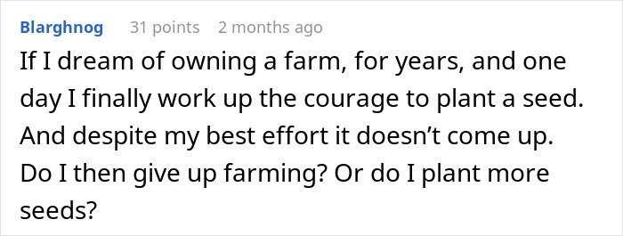 Text discussing perseverance and courage in planting seeds despite initial failure. Text discussing perseverance and courage in planting seeds despite initial failure.
