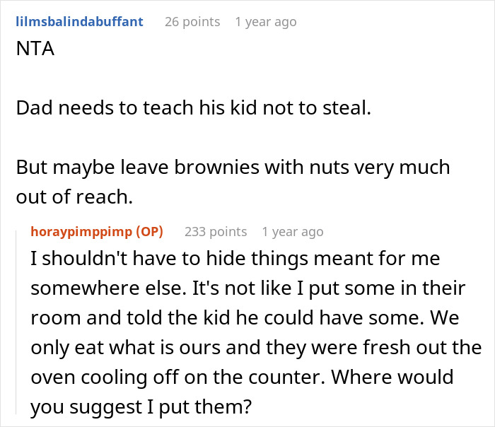 Reddit comments discussing a dad blaming a roommate for a child with food allergies stealing food. Reddit comments discussing a dad blaming a roommate for a child with food allergies stealing food.