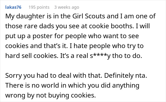 Text discussion on Girl Scout cookies and not feeling guilty for not buying due to gluten intolerance. Text discussion on Girl Scout cookies and not feeling guilty for not buying due to gluten intolerance.