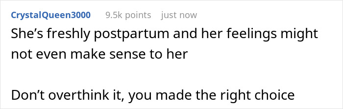 Comment discussing postpartum emotions following labor. Comment discussing postpartum emotions following labor.