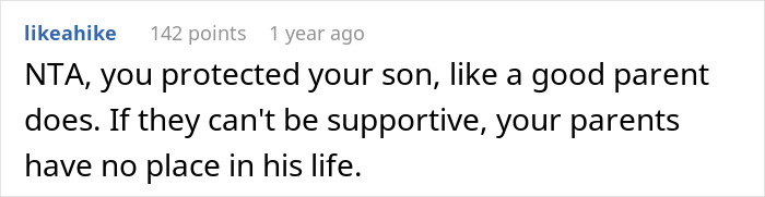 Comment supporting parent kicking out family for son's protection after they made him cry for being gay. Comment supporting parent kicking out family for son's protection after they made him cry for being gay.