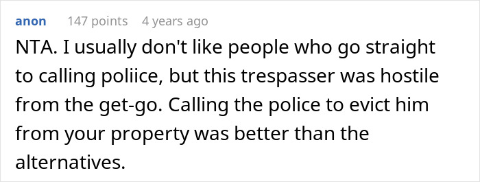 Comment discussing police intervention at a yard sale for property trespassing. Comment discussing police intervention at a yard sale for property trespassing.
