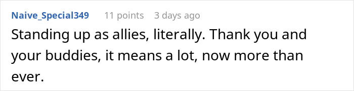 Reddit comment appreciating allies; highlights impact on addressing hate crime charges against homophobic jerks. Reddit comment appreciating allies; highlights impact on addressing hate crime charges against homophobic jerks.