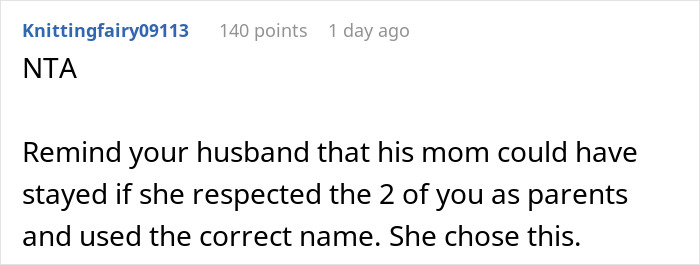 User comment on MIL renaming grandson, agreeing with DIL's decision, stating respect for parental choices. User comment on MIL renaming grandson, agreeing with DIL's decision, stating respect for parental choices.