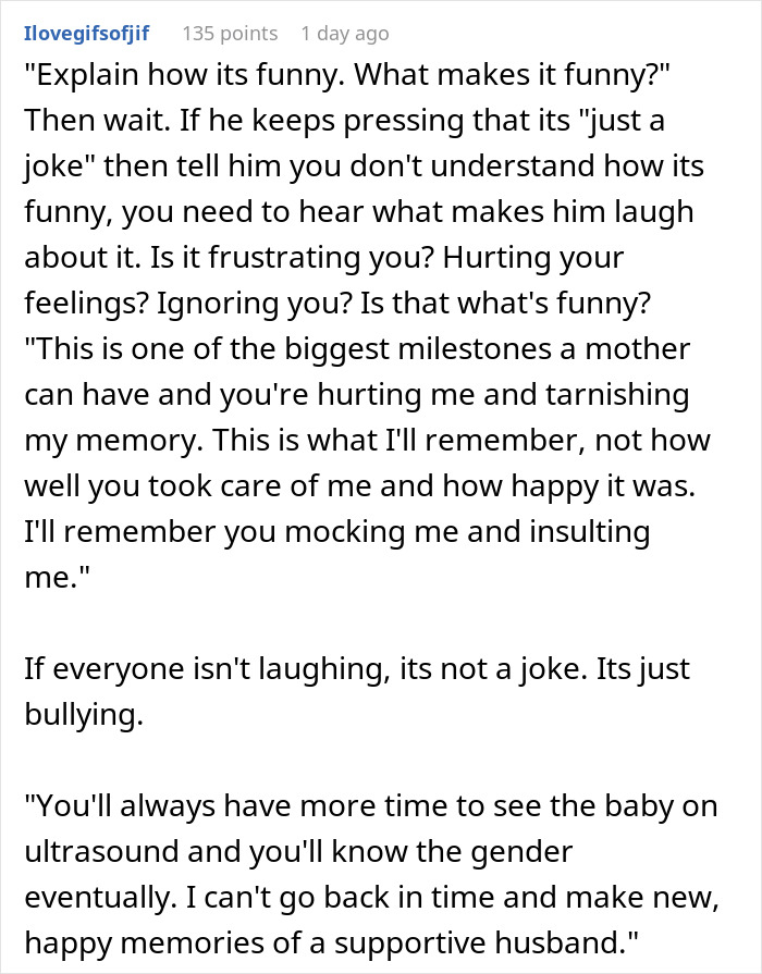 Text conversation about a man bothering his wife at pregnancy appointments, emphasizing emotional impact. Text conversation about a man bothering his wife at pregnancy appointments, emphasizing emotional impact.