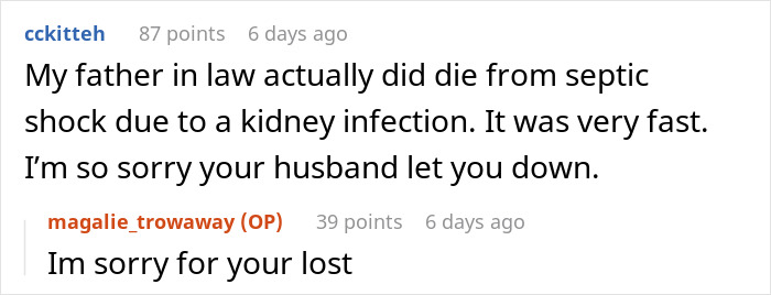 Reddit comments discussing a husband's actions impacting a marriage crisis. Reddit comments discussing a husband's actions impacting a marriage crisis.