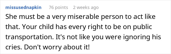 Comment supporting mom against angry passenger on a plane incident. Comment supporting mom against angry passenger on a plane incident.