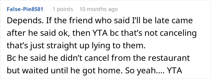 Comment on a forum discussing cancellation of a birthday dinner due to no-shows from friends and family. Comment on a forum discussing cancellation of a birthday dinner due to no-shows from friends and family.