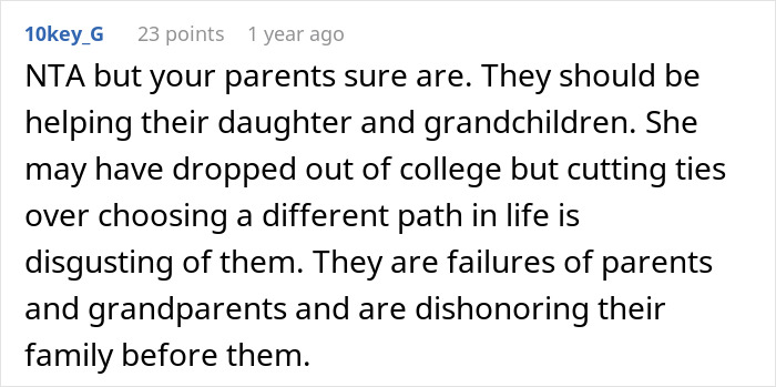 Reddit comment criticizing parents' response during a tough conversation. Reddit comment criticizing parents' response during a tough conversation.