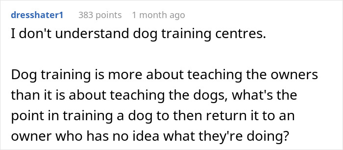 Text post questioning dog training effectiveness, saying it's about training owners, not just dogs. Text post questioning dog training effectiveness, saying it's about training owners, not just dogs.