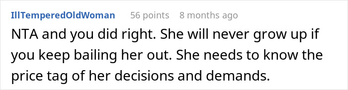Reddit comment criticizing a parent for not picking up anxious daughter from road trip, discussing consequences. Reddit comment criticizing a parent for not picking up anxious daughter from road trip, discussing consequences.