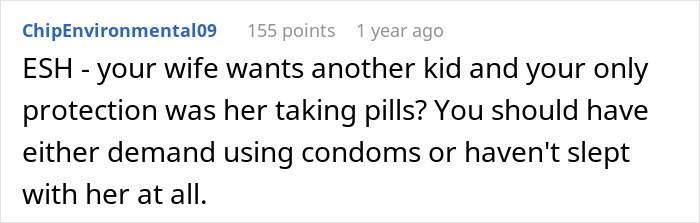 Online comment discussing relationship and protection decisions regarding having more children. Online comment discussing relationship and protection decisions regarding having more children.