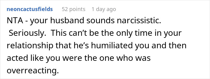 Text from online forum discussing a husband's behavior at pregnancy appointments. Text from online forum discussing a husband's behavior at pregnancy appointments.
