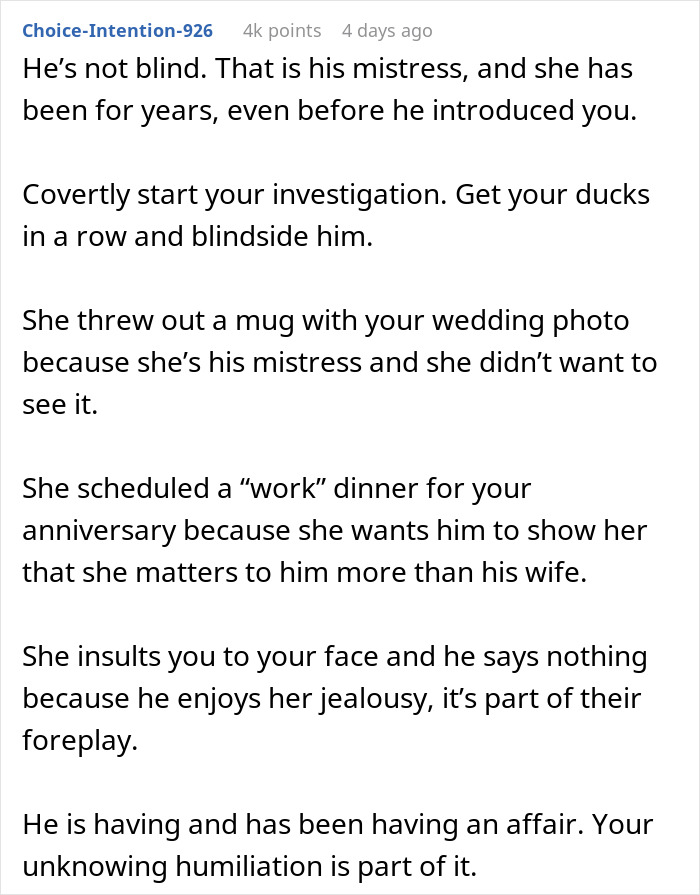 Text describing a "work wife" who intrudes into a man's life, affecting his real wife's feelings and relationship. Text describing a "work wife" who intrudes into a man's life, affecting his real wife's feelings and relationship.