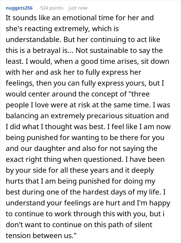 Text discussing emotional tension between husband and wife regarding presence during labor. Text discussing emotional tension between husband and wife regarding presence during labor.