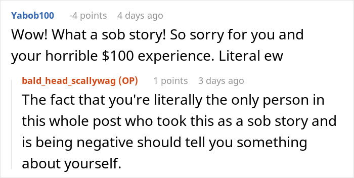 Comments discussing a $100 seat exchange request, with one user expressing disbelief and another user responding. Comments discussing a $100 seat exchange request, with one user expressing disbelief and another user responding.