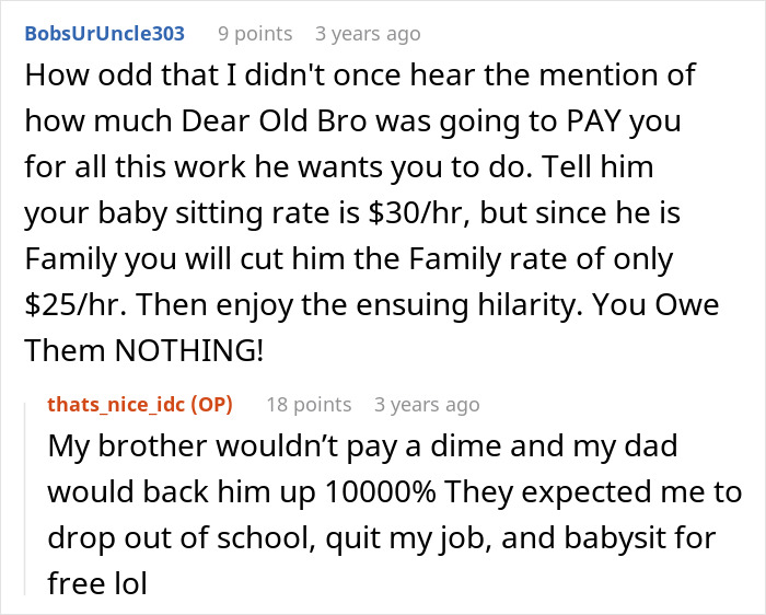 Reddit post about a daughter refusing babysitting after parents volunteer her without consent; discussing rates and fairness. Reddit post about a daughter refusing babysitting after parents volunteer her without consent; discussing rates and fairness.