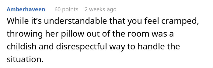 Comment on pillow disagreement and wife's decision due to husband's actions. Comment on pillow disagreement and wife's decision due to husband's actions.