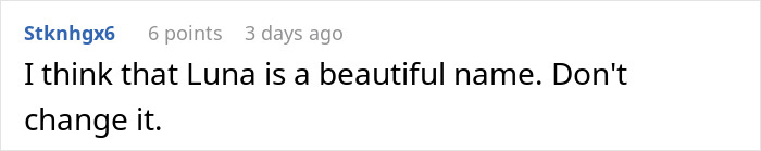 Comment supporting the name Luna, described as beautiful. Comment supporting the name Luna, described as beautiful.
