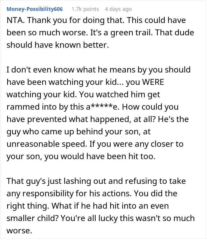 Reddit comment discussing a skiing incident involving a reported collision with a child on a beginner trail. Reddit comment discussing a skiing incident involving a reported collision with a child on a beginner trail.
