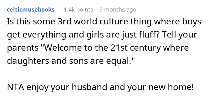 Reddit comment discussing equality with sarcastic tone, addressing wedding-related financial dynamics. Reddit comment discussing equality with sarcastic tone, addressing wedding-related financial dynamics.