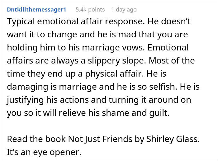 Text box discussing emotional affairs, marriage vows, and the book "Not Just Friends" by Shirley Glass. Text box discussing emotional affairs, marriage vows, and the book "Not Just Friends" by Shirley Glass.