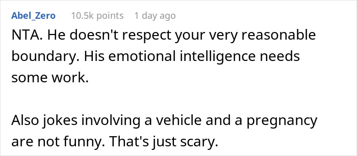 Reddit comment criticizing a man bothering his wife at pregnancy appointments, emphasizing boundaries and emotional intelligence. Reddit comment criticizing a man bothering his wife at pregnancy appointments, emphasizing boundaries and emotional intelligence.