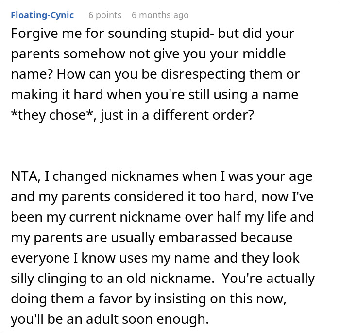 Discussion about changing names and nicknames, mentioning parental decisions on naming. Discussion about changing names and nicknames, mentioning parental decisions on naming.