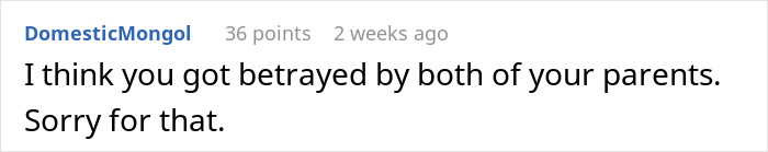 Comment on inheritance saying, "I think you got betrayed by both of your parents. Sorry for that. Comment on inheritance saying, "I think you got betrayed by both of your parents. Sorry for that.