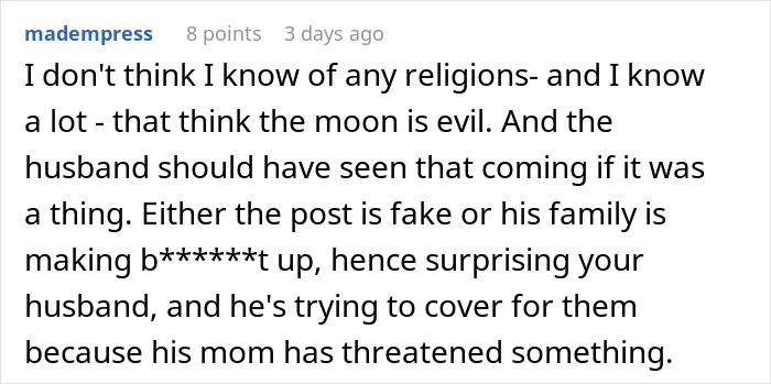 Text screenshot of a forum comment discussing disbelief over religious symbolism and baby name controversy. Text screenshot of a forum comment discussing disbelief over religious symbolism and baby name controversy.