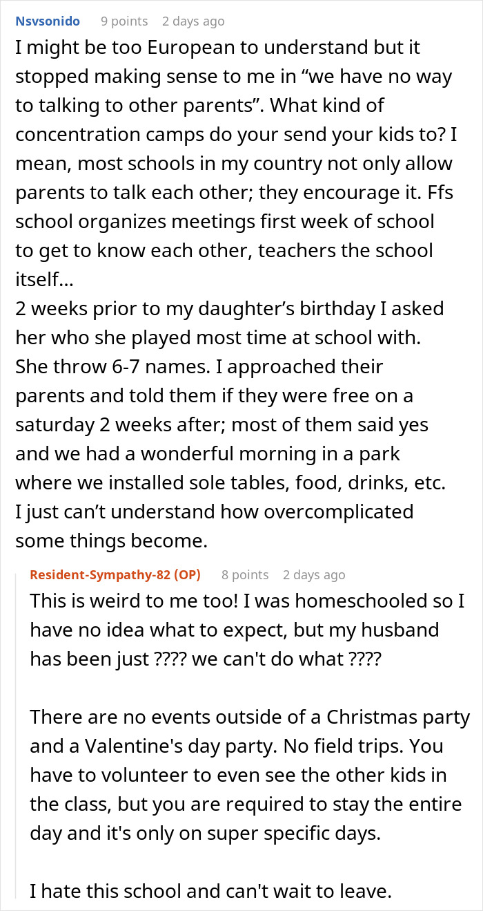 Screenshot of a Reddit discussion about the challenges in organizing children's parties and school events. Screenshot of a Reddit discussion about the challenges in organizing children's parties and school events.