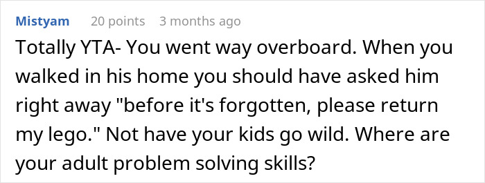 Comment discussing letting kids loot brother's house, questioning adult problem-solving skills. Comment discussing letting kids loot brother's house, questioning adult problem-solving skills.