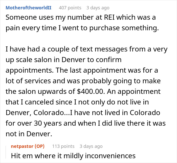 Text exchange about using phone number for reservation issues, highlighting inconvenience and mistaken identity. Text exchange about using phone number for reservation issues, highlighting inconvenience and mistaken identity.