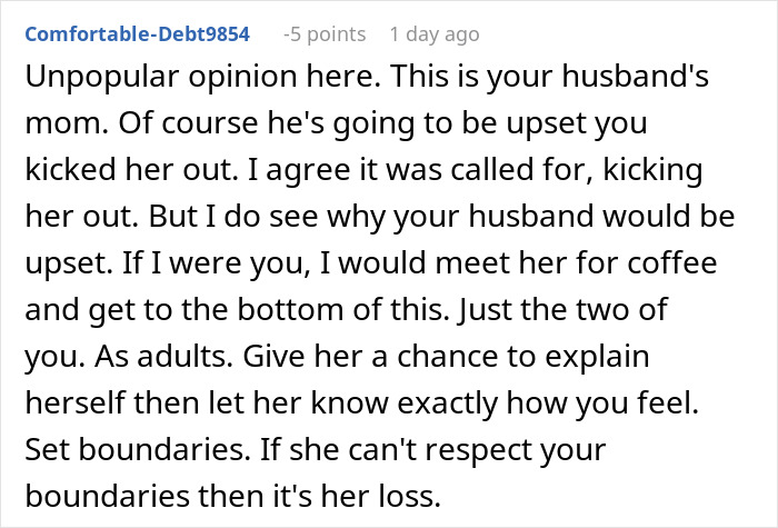 Online comment discussing MIL renaming grandson and being kicked out; advice on setting boundaries. Online comment discussing MIL renaming grandson and being kicked out; advice on setting boundaries.