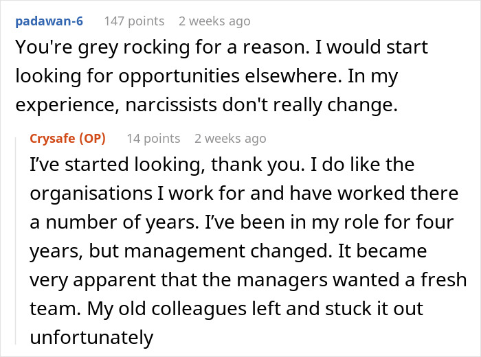 Group chat conversation discussing uncomfortable management changes.