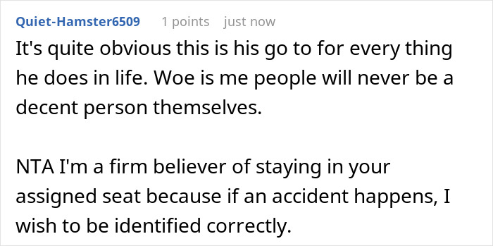 Reddit comment thread about seat assignments and personal responsibility. Reddit comment thread about seat assignments and personal responsibility.