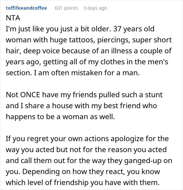 Comment discussing assumptions about a woman's appearance and mistaken identity. Comment discussing assumptions about a woman's appearance and mistaken identity.