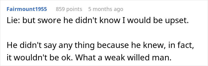Text from an online comment about husband's coworkers' game, expressing disappointment. Text from an online comment about husband's coworkers' game, expressing disappointment.