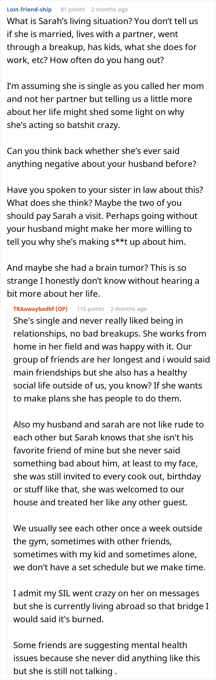 Reddit discussion about a woman's friend allegedly lying to sabotage a marriage, with focus on relationship dynamics and concerns. Reddit discussion about a woman's friend allegedly lying to sabotage a marriage, with focus on relationship dynamics and concerns.
