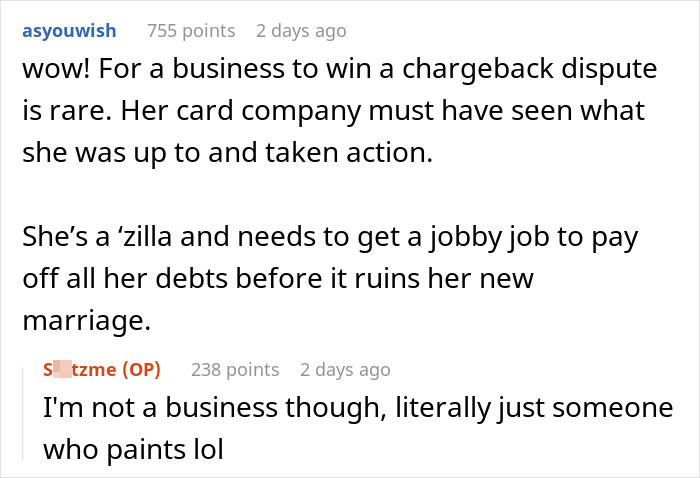 Text exchange discussing a bridezilla's attempt to get refunds after wedding, with focus on chargebacks and personal finances. Text exchange discussing a bridezilla's attempt to get refunds after wedding, with focus on chargebacks and personal finances.