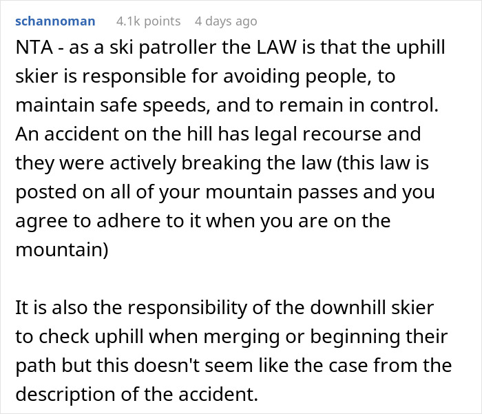 Text about ski patrol responsibilities and legal rules after an accident involving a skier on a beginner trail. Text about ski patrol responsibilities and legal rules after an accident involving a skier on a beginner trail.